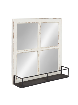 20" X 20" Jackson Wood Windowpane Mirror With Metal Shelf White - Kate And Laurel