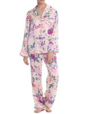 Pure Silk Violaine Pink Piped Pajama Set