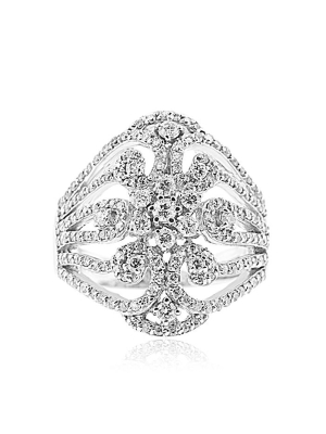 Effy Pave Classica 14k White Gold Diamond Bouquet Ring, 1.10 Tcw