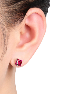 2.3 Ct. T.w. Square Simulated Ruby Stud Earrings In Sterling Silver - White