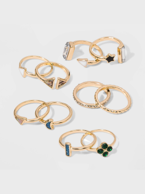 Shiny Gold With Acrylic Stone Multi Ring Pack - Wild Fable™