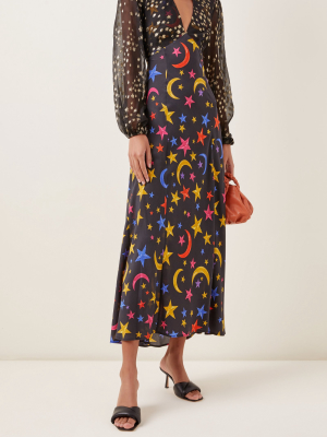 Melanie Star-print Silk Midi Dress