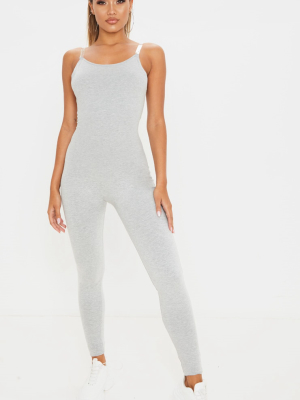 Grey Seamless Cotton Strappy Jumpsuit