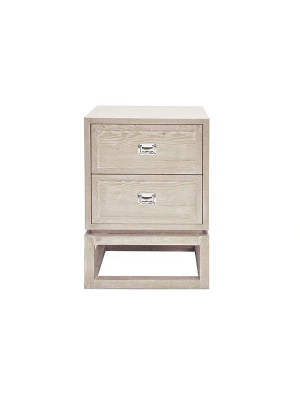 Oliver 2 Drawer Cerused Oak Side Table W/ Nickel Campaign Hardware