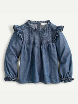 Girls' Ruffle-detail Denim Shirt