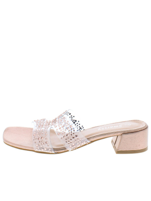 Frances196 Champagne Lucite Sparkle Cut Out Slide Heel