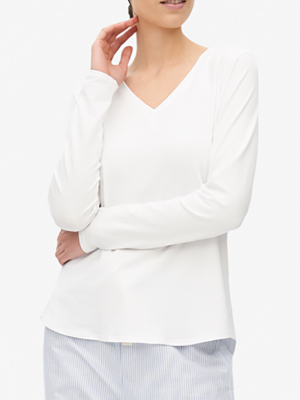 Long Sleeve V Neck T-shirt White Stretch Jersey