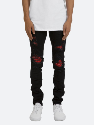 X285 Moto Skinny Denim - Black/red