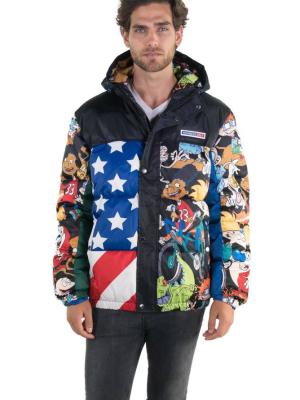 Bogo - Men's Nickelodeon Flag Print Puffer Jacket