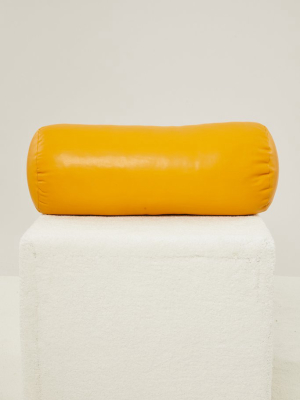 Casa Vegan Leather Roll Pillow In Mustard