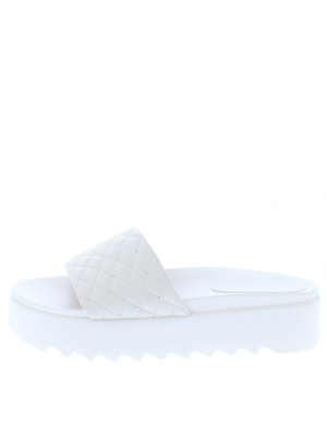 Caro04 White Quilted Open Toe Lug Slide Sandal