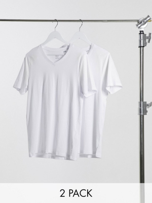 Jack & Jones Essentials 2 Pack Slim Fit V-neck T-shirt In White