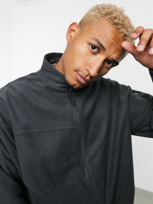 Asos Design Oversized Polar Fleece Track Jacket In Charcoal Gray