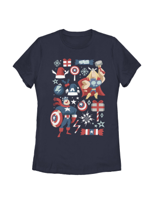 Women's Marvel Christmas Festive Hero Icons T-shirt