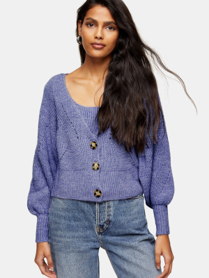 Lilac Balloon Sleeve Knitted Cardigan