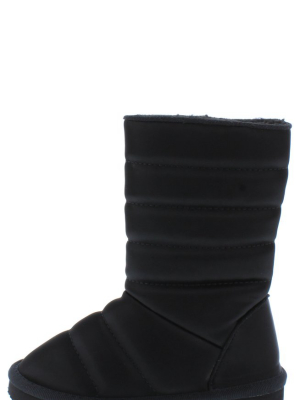 Donna233 Black Quilted Pull On Flat Kids Boot