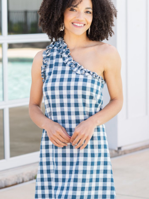 Clear Skies Above Navy Blue Gingham Dress