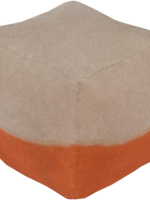 Dip Dyed Linen Pouf In Khaki And Burnt Orange Color