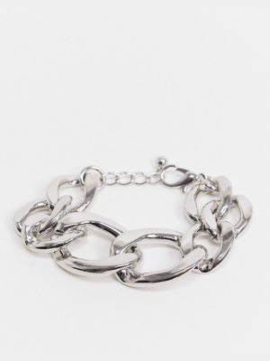 Asos Design Bracelet In Chunky Link Curb Chain In Silver Tone