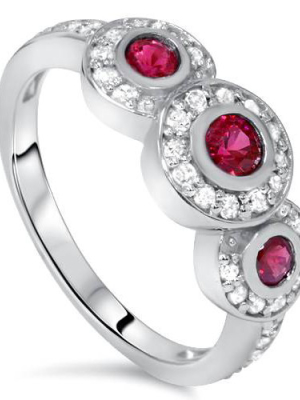 Pompeii3 1ct Ruby & Diamond Three Stone Ring 14k White Gold