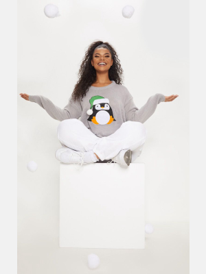 Plus Grey Penguin Pom Pom Sweater