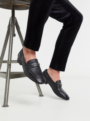 Asos Design Loafer In Black Leather With Square Toe