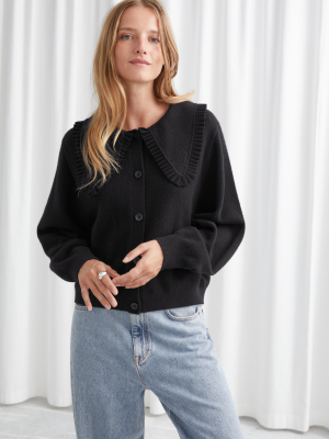 Statement Collar Wool Knit Cardigan