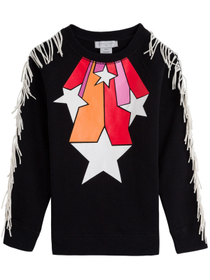 Stella Mccartney Kids Fringed Star Print Crewneck Sweatshirt