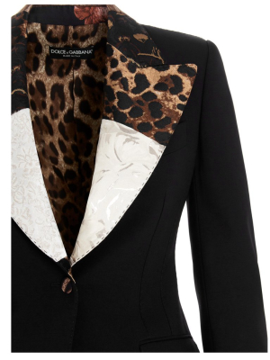 Dolce & Gabbana Leopard Print Detail Single Breasted Blazer