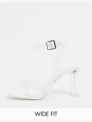 Public Desire Wide Fit Exclusive Talk Sandals With Clear Heel In White