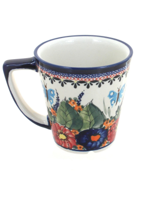 Blue Rose Polish Pottery Floral Butterfly Coffee Mug