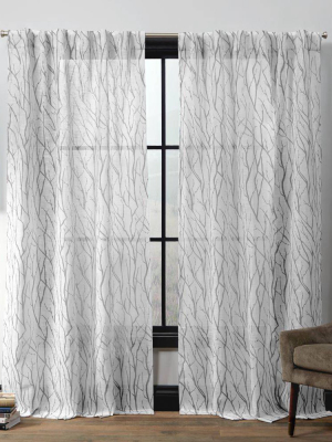 Oakdale Motif Textured Linen Hidden Tab Top Sheer Curtain Panel Pair - Exclusive Home