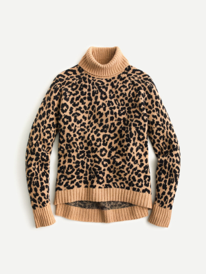 Turtleneck Sweater In Leopard Supersoft Yarn