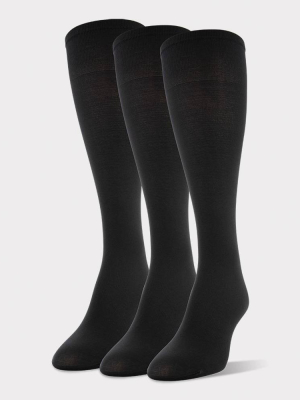 Peds Women's Extended Size 3pk Light Opaque Trouser Diagonal Basketweave Socks - Black 8-12