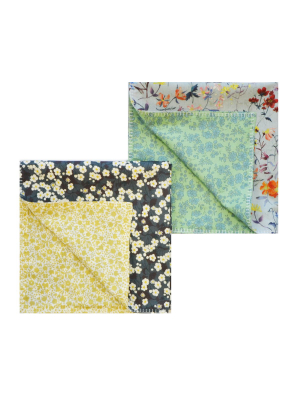 Patchwork Napkin Set Made With Liberty Fabric Capel, Linen Garden, Mitsi & Floral Stencil