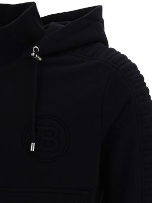 Balmain Logo Embossed Half-zip Hoodie