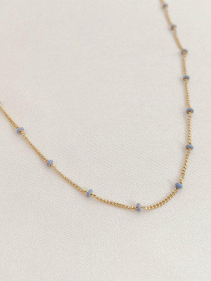 Beaded Baby Blue Enamel Chain Gold Necklace