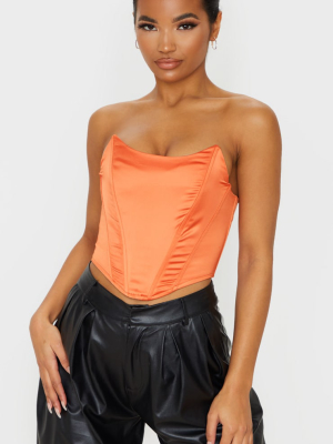 Orange Satin Pointed Hem Bandeau Corset