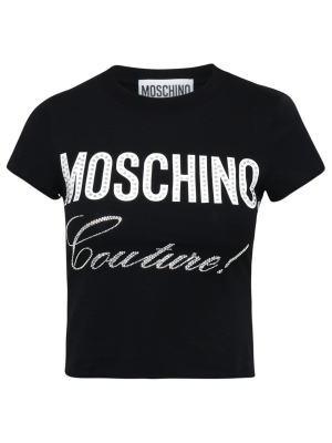 Moschino Couture Embellished Logo Cropped T-shirt