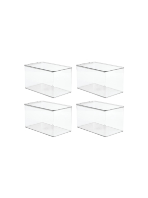 Mdesign Plastic Stackable Closet Storage Bin Box With Lid, 4 Pack