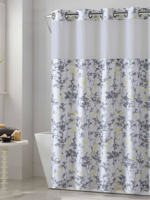 Field Leaves Shower Curtain With Fabric Liner White - Hookless