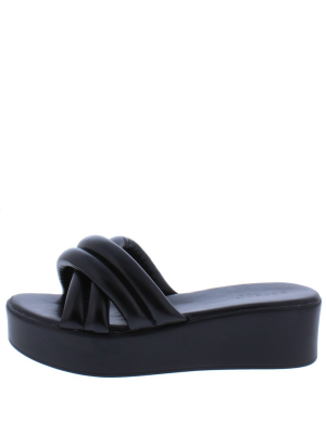 Bonus22 Black Chunky Cross Strap Open Toe Slide Wedge