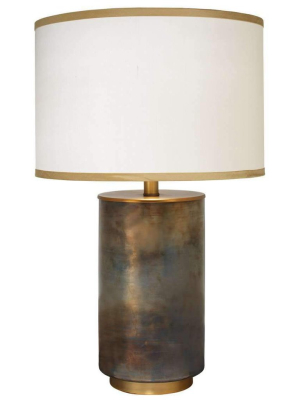 Vapor Table Lamp, Medium In Midnight Glass With Medium Drum Shade In Cream Silk With Golden Beige Silk Trim