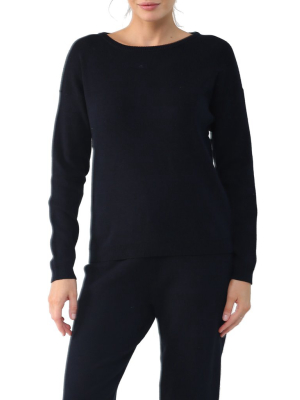 Pointelle Long Sleeve Top In Black