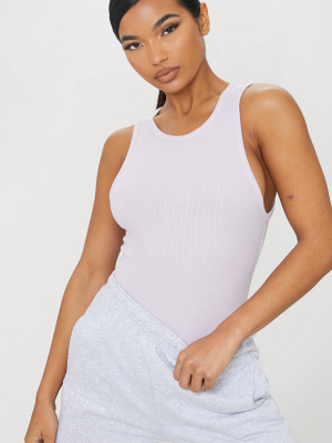 Mauve Soft Rib Racer Neck Sleeveless Bodysuit