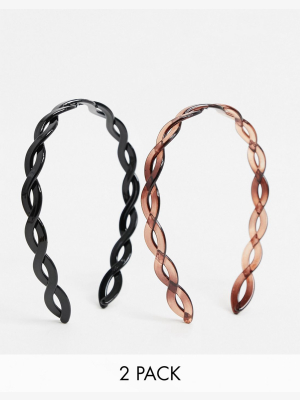Asos Design Pack Of 2 Plastic Headbands In Twist Design