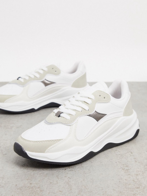 Stradivarius Dad Panel Sneakers With Contrast Sole In White