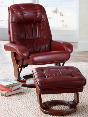 Benchmaster Kyle Ruby Red Faux Leather Ottoman And Swiveling Recliner