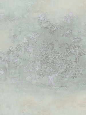 Japanese Tree Wallpaper In Purple, Green, And Grey From The Transition Collection By Mayflower