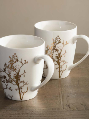 Vivaterra Gold Branch Porcelain Mugs, Set Of 2